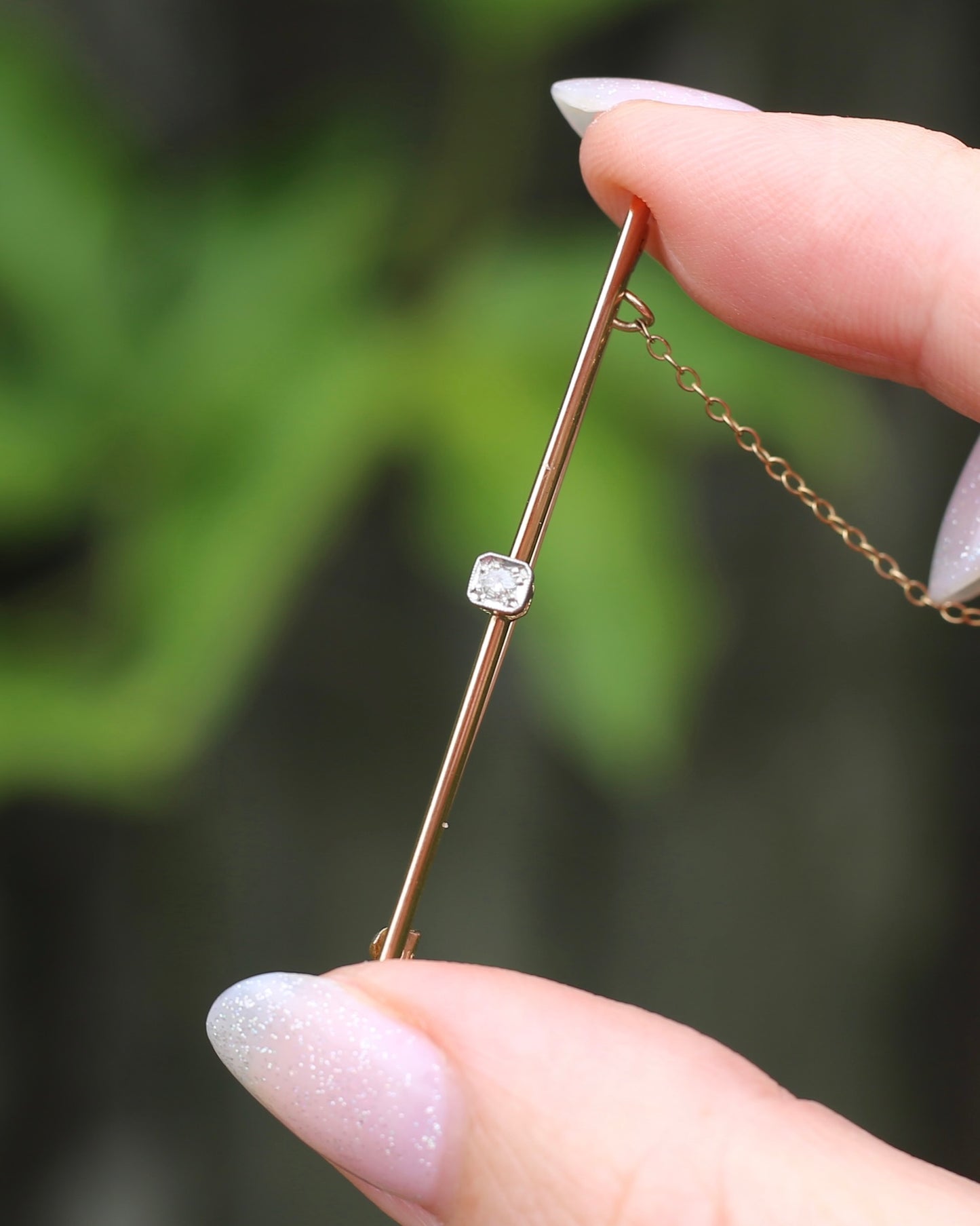 Antique 15ct Knife Edge Brooch with Old Cut Diamond, 15ct Old Gold with Platinum Top Setting, 2.65g