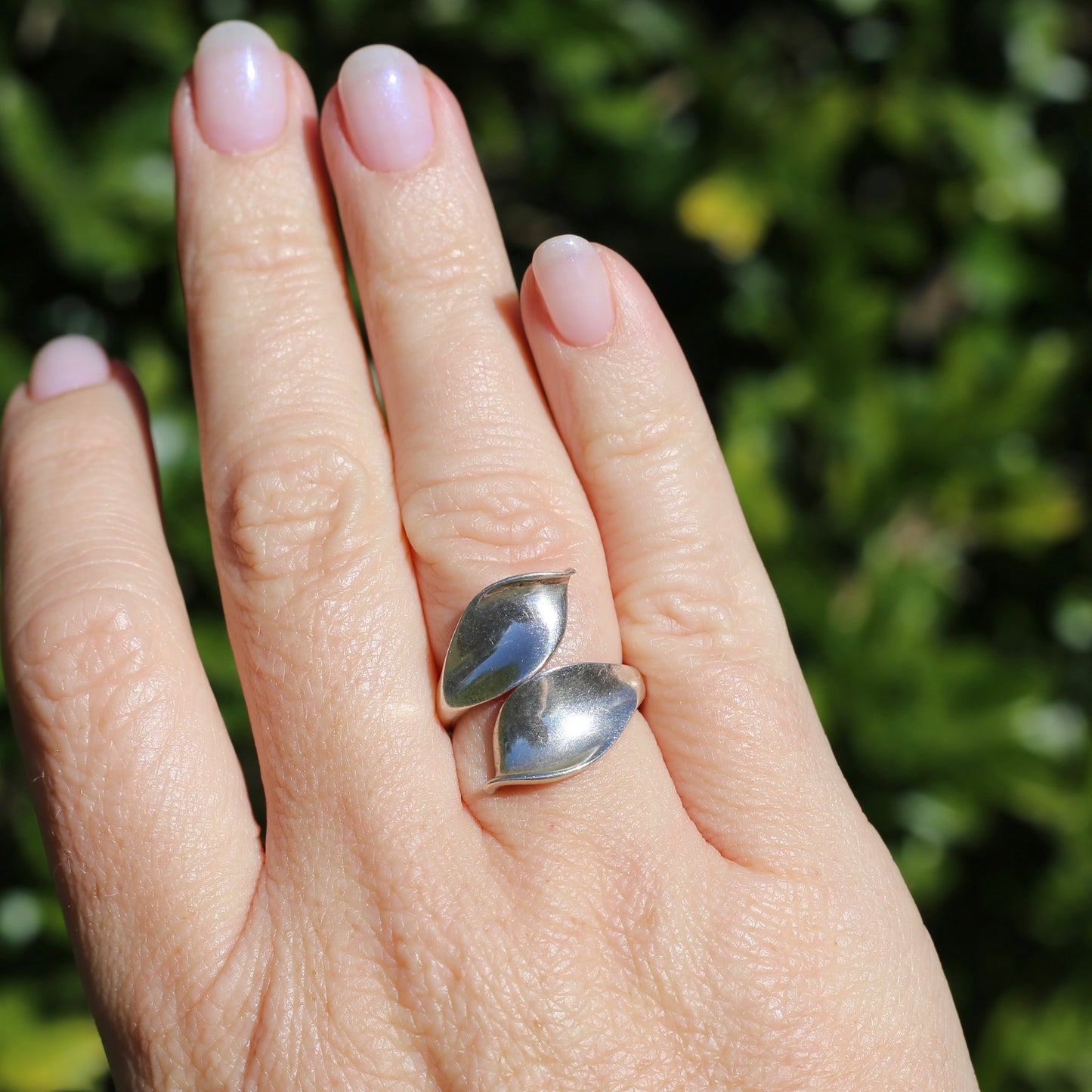 Two leaf Silver Ring, Sterling Silver, sizeable