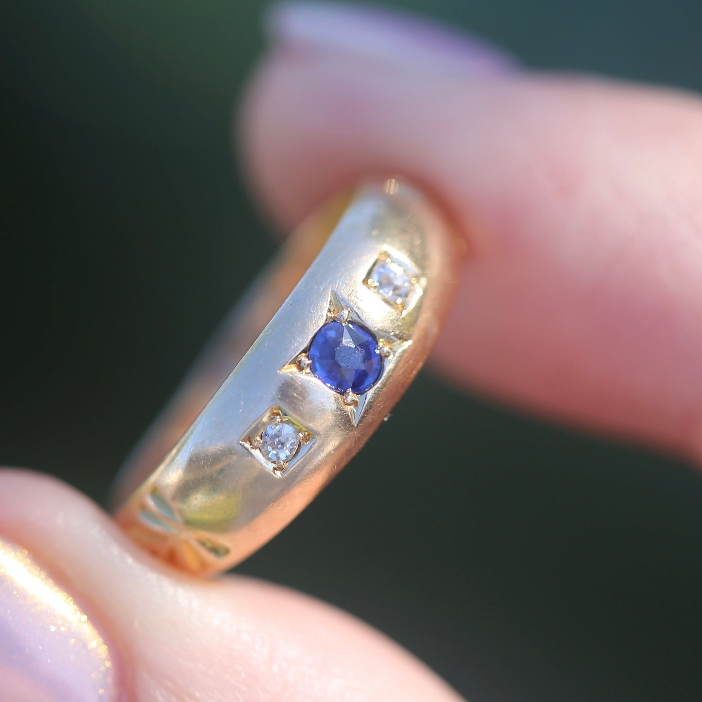 1896 Old Cut Sapphire and Diamond Gypsy Set Ring, 18ct Yellow Gold, size N or 6.75