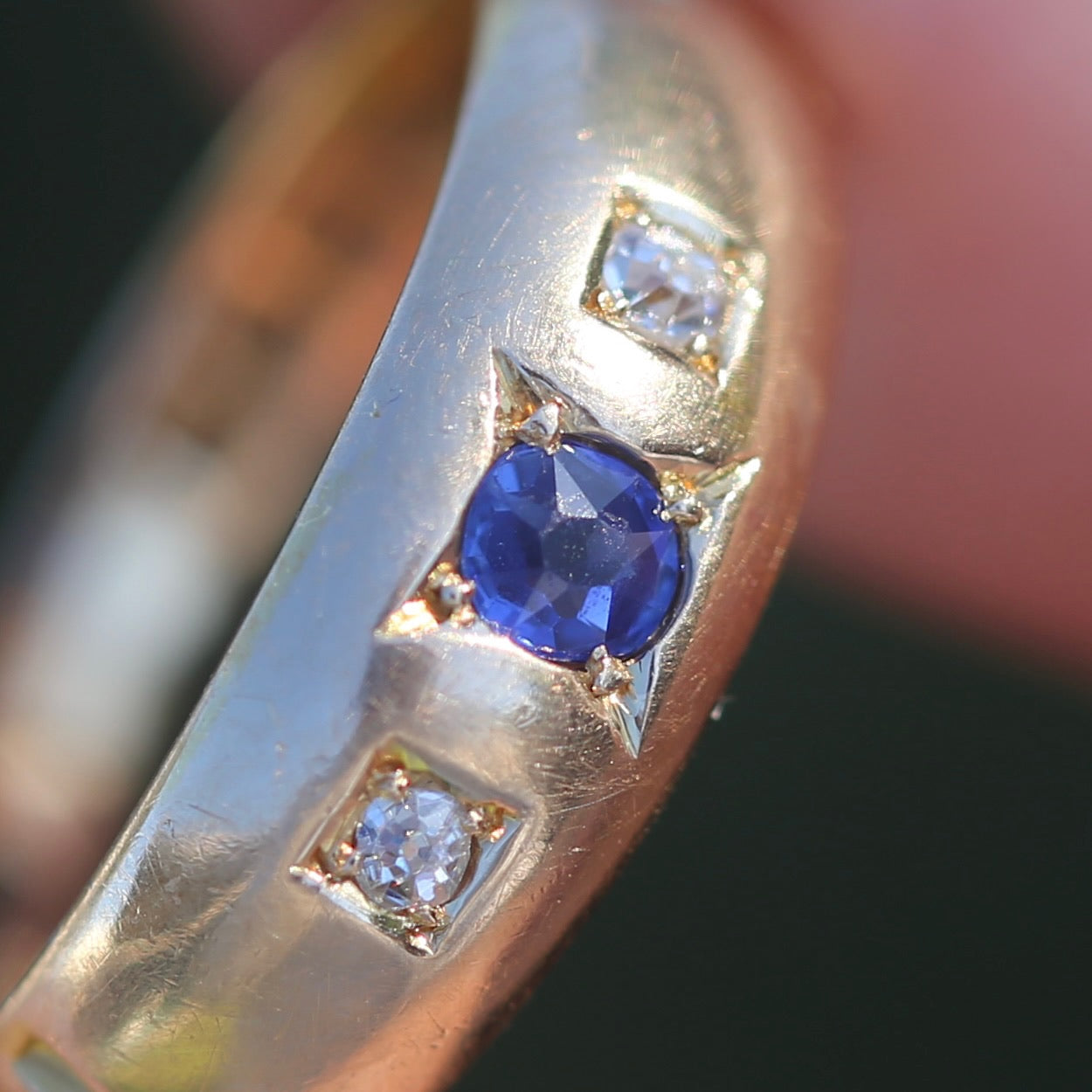 1896 Old Cut Sapphire and Diamond Gypsy Set Ring, 18ct Yellow Gold, size N or 6.75