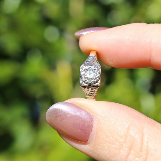 1930s Art Deco Platinum and 18ct Gold Solitaire Ring, size N or almost 6.75