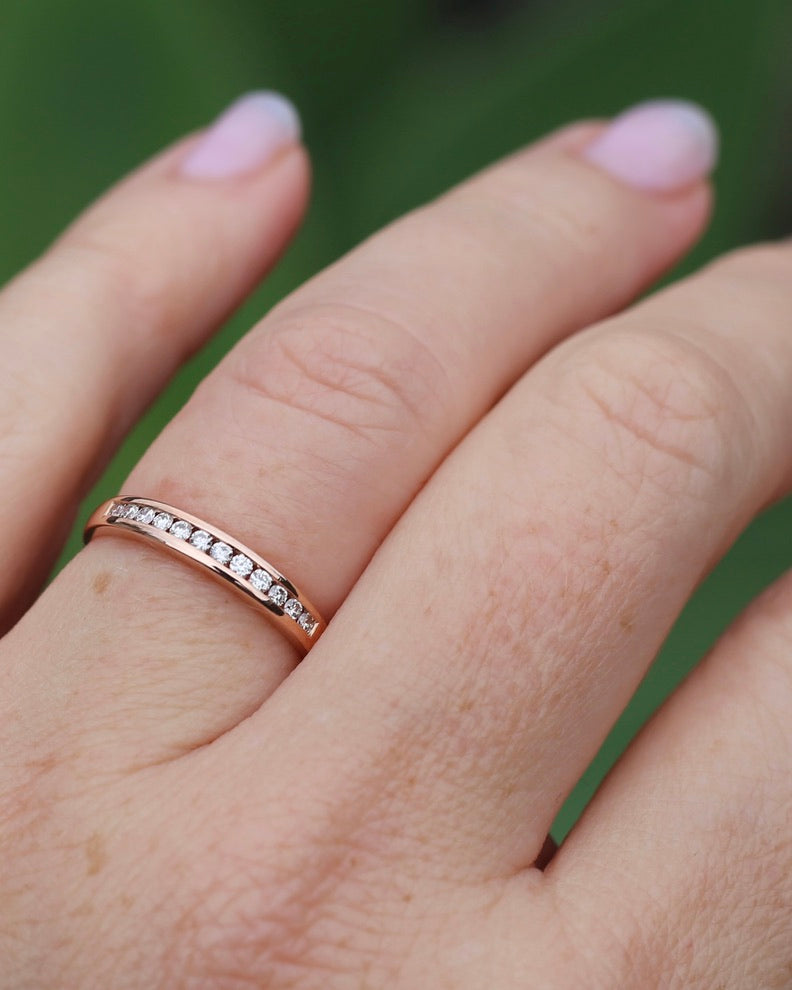 0.3ct Channel Set Natural Diamond Band, 9ct Rose Gold, size 7.25 or just over O, 1.6g