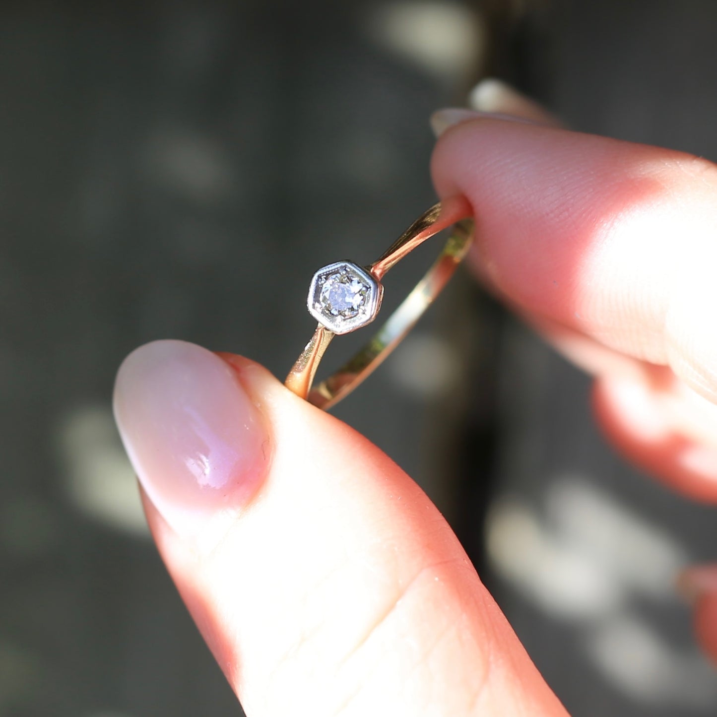 Early Australian Old Cut Diamond Solitaire by H. G. Rogers, 18ct White and Yellow Gold, size 9.5 or just over S1/2