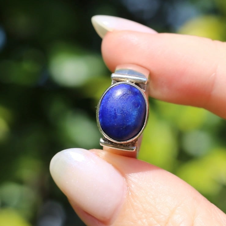 East West Set Oval Lapis Lazuli, Sterling Silver, size P or 7.5 (fits about a size smaller)