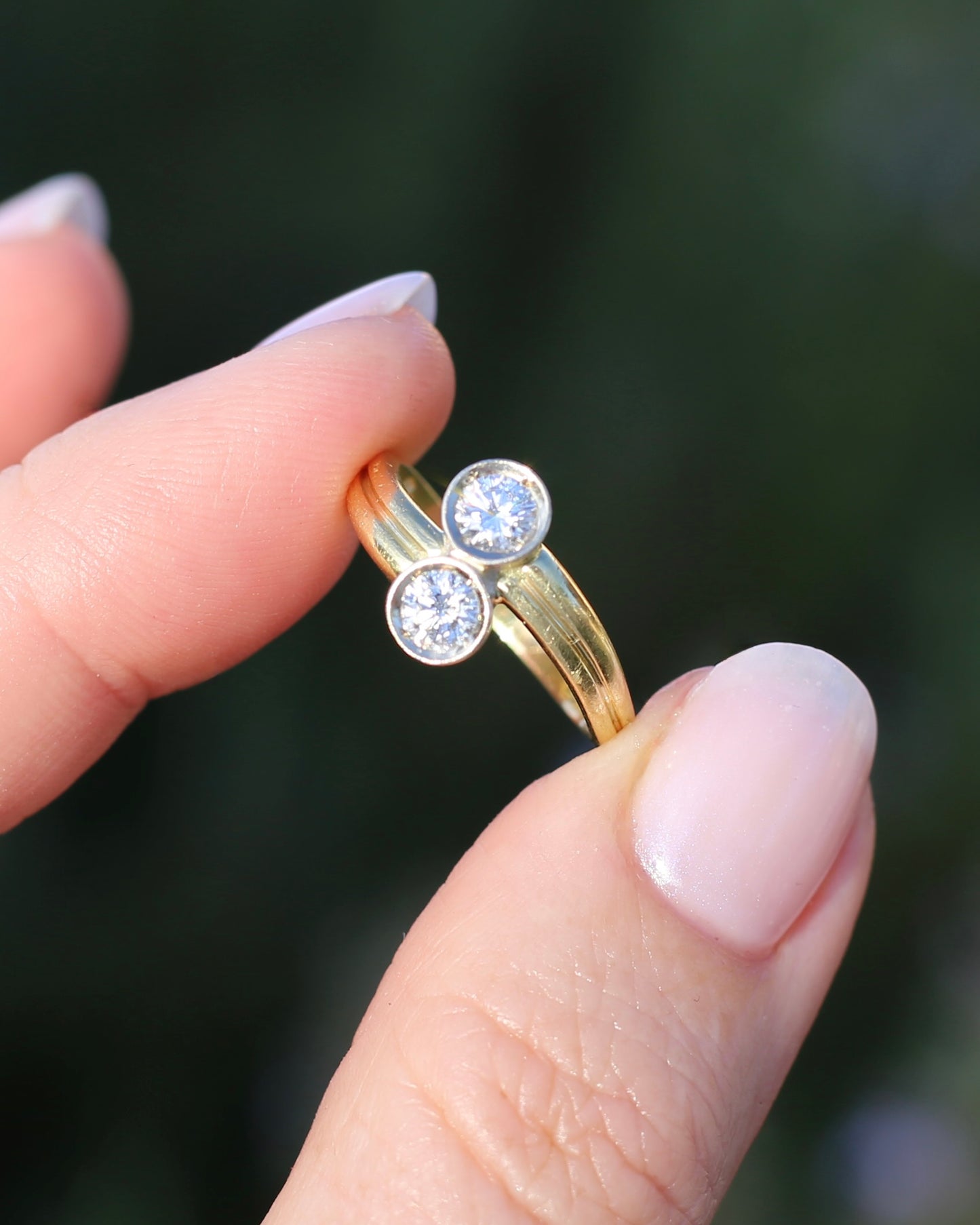 Vintage Toi Et Moi Two Stone Natural Diamond Ring, 18ct Yellow and White Gold Ring, size P1/2 or just over 7.75, 4.42g, with valuation