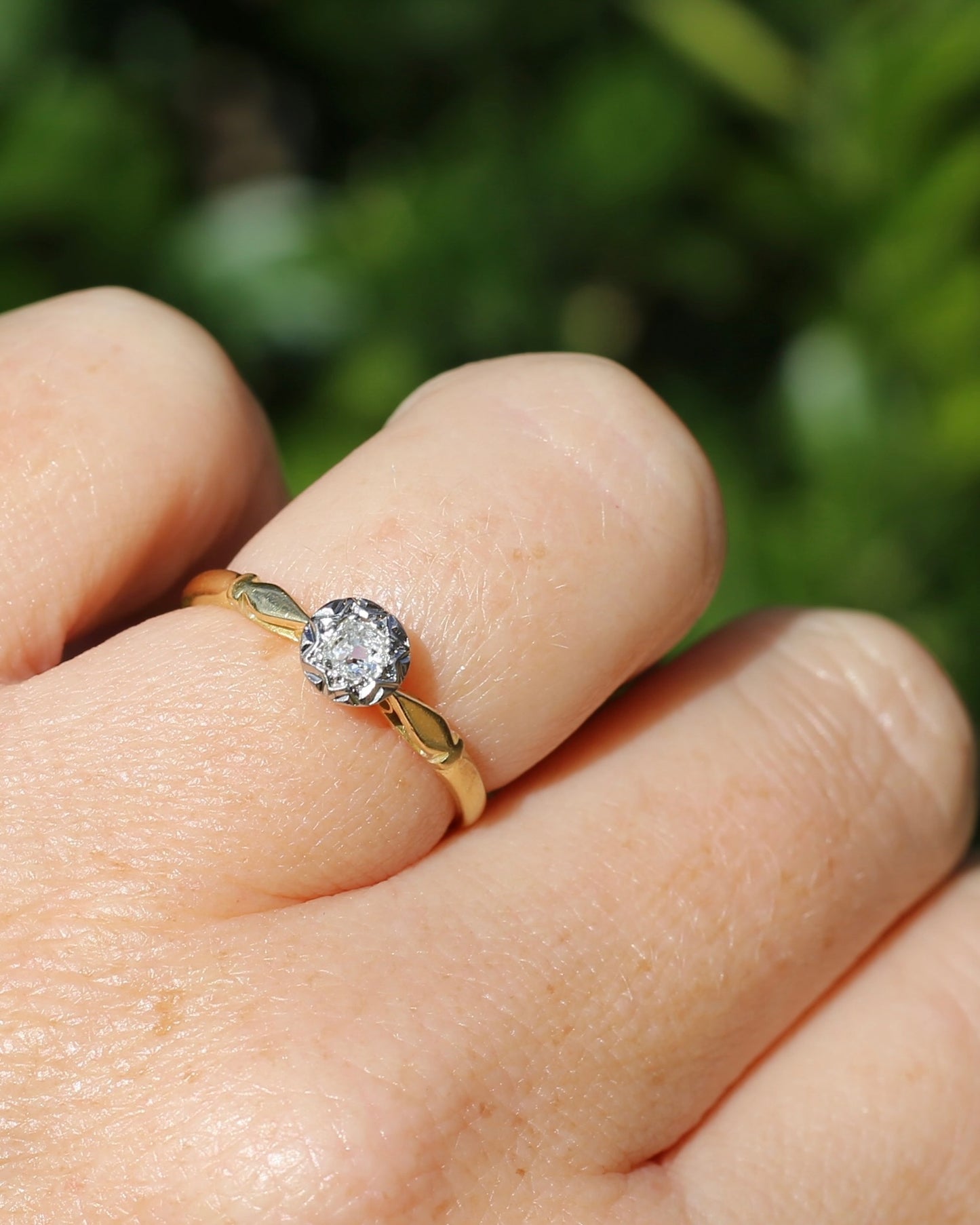 Circa 1930s Old Cut Solitaire, 18ct Yellow Gold and Diamond, size 7 or N1/2
