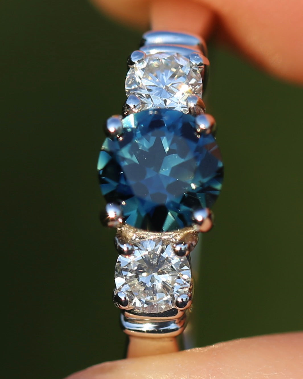 Unheated Eye Clean Parti Sapphire and Natural Diamond Trilogy, 9ct White Gold, size O1/2 or 7.5, 3.01g, with valuation