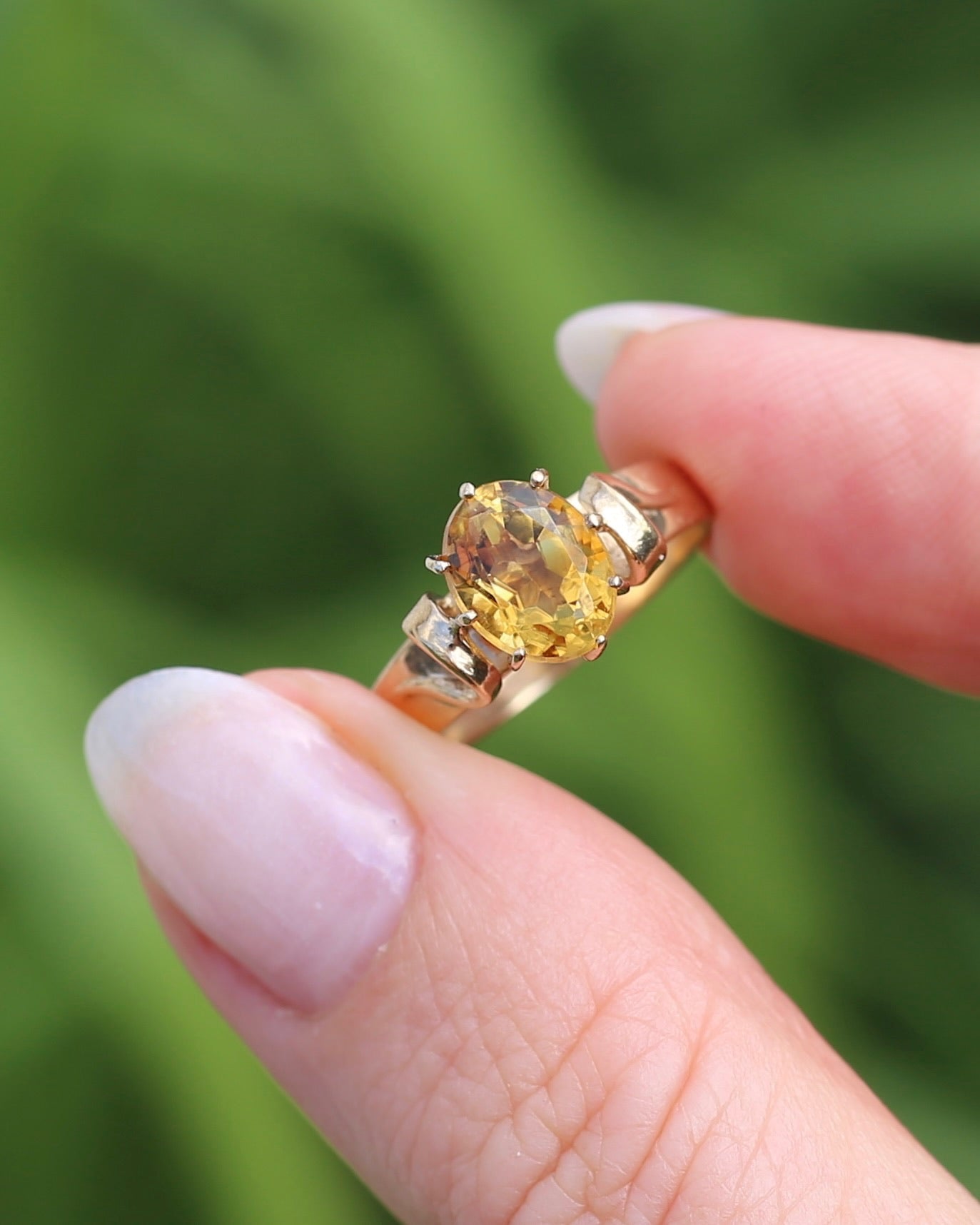 Vintage Hand Cut Oval Citrine Ring, 9ct Yellow Gold, size P or 7.5