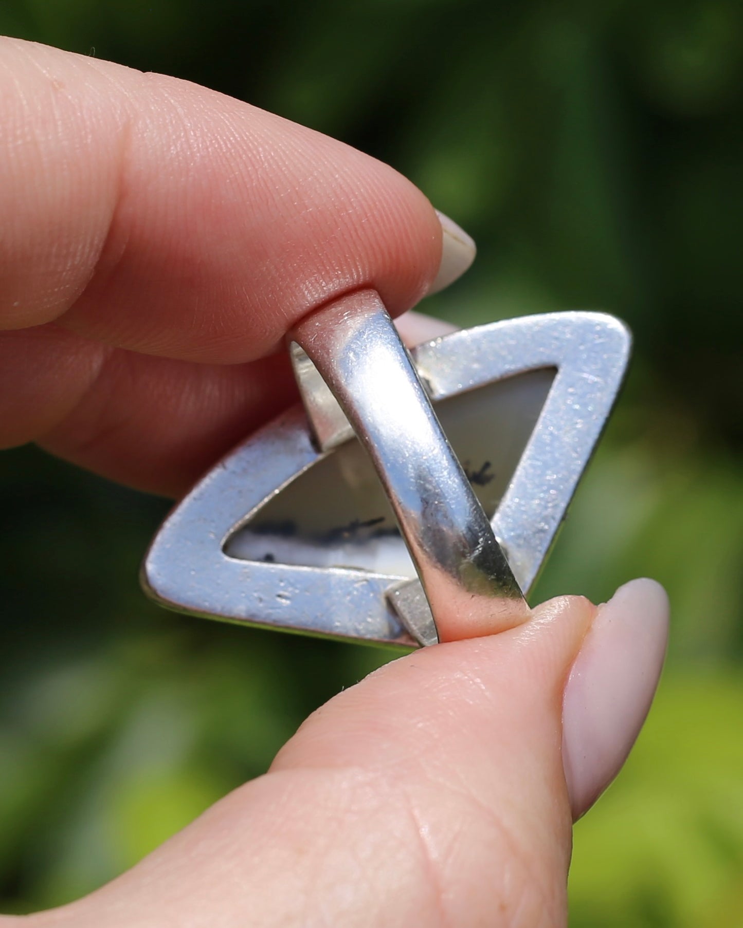 Freeform Dendritic Agate Bezel Set Ring, size T1/2 or 9.75, 14.7g