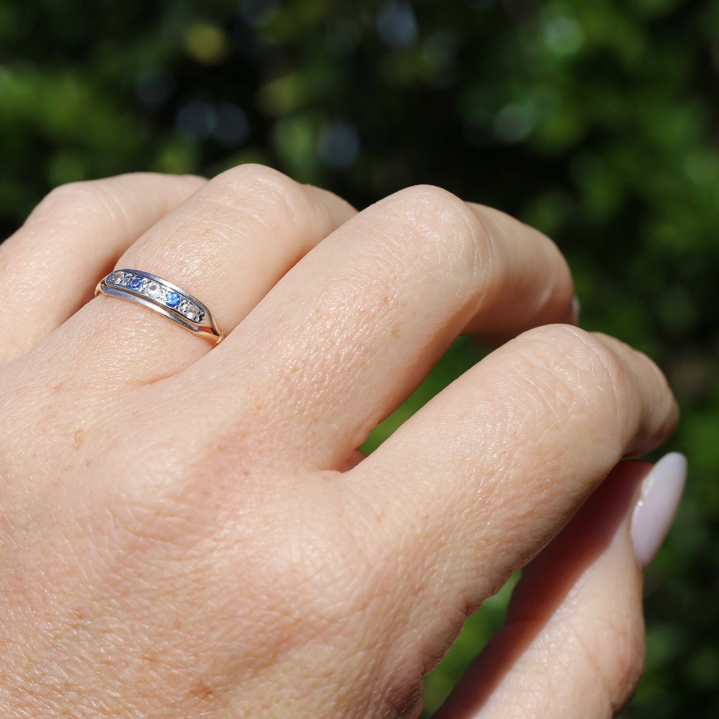 1930s 15ct Gold and Platinum 5 Stone Spinel Ring, 15ct Yellow Gold & Platinum, size M1/2 or 6.5