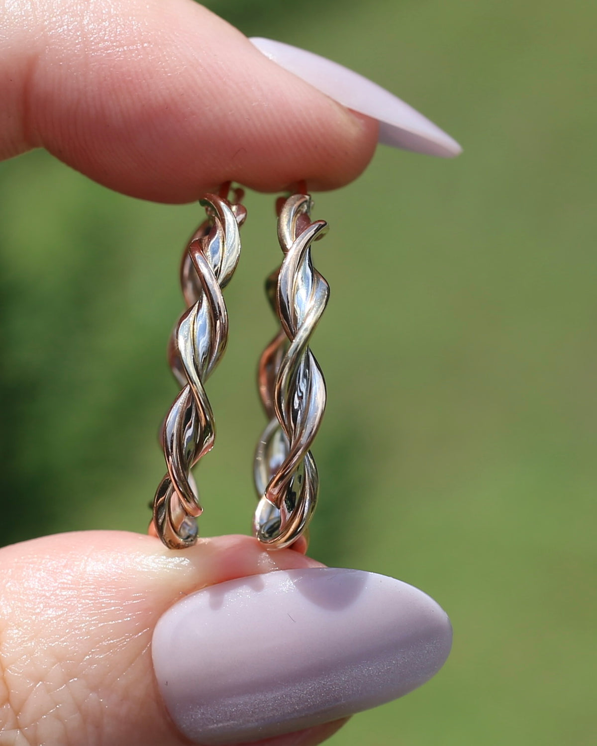 Tri-Colour Gold Twisted Hoop Earrings, 9ct Rose, Yellow and White Gold, 27.75mm, 2.73g