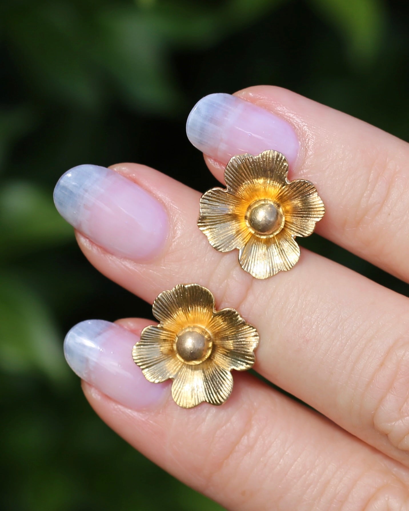 Vintage 1950s Large Floral Earring Studs, 9ct Gold (14K butterflies), Birmingham Made, 3.27g