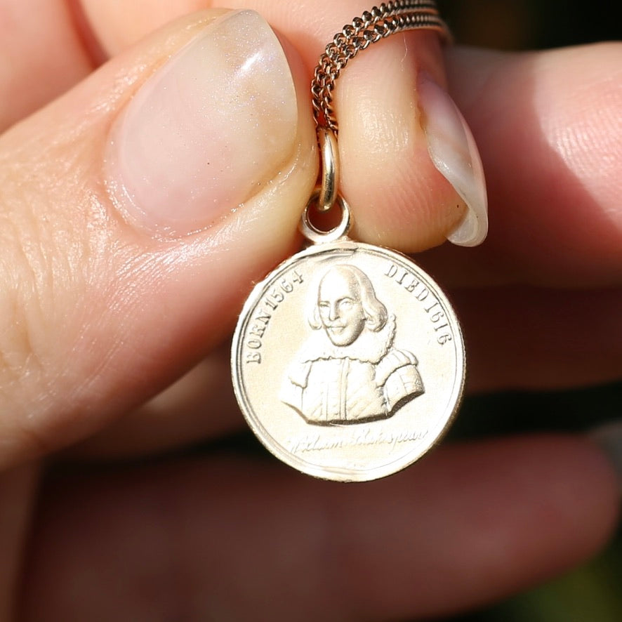 PRE-ORDER until Monday 18th Nov. The Bard - A Replica Pendant of a Token Memorialising the Life of Shakespeare, Silver and Gold.