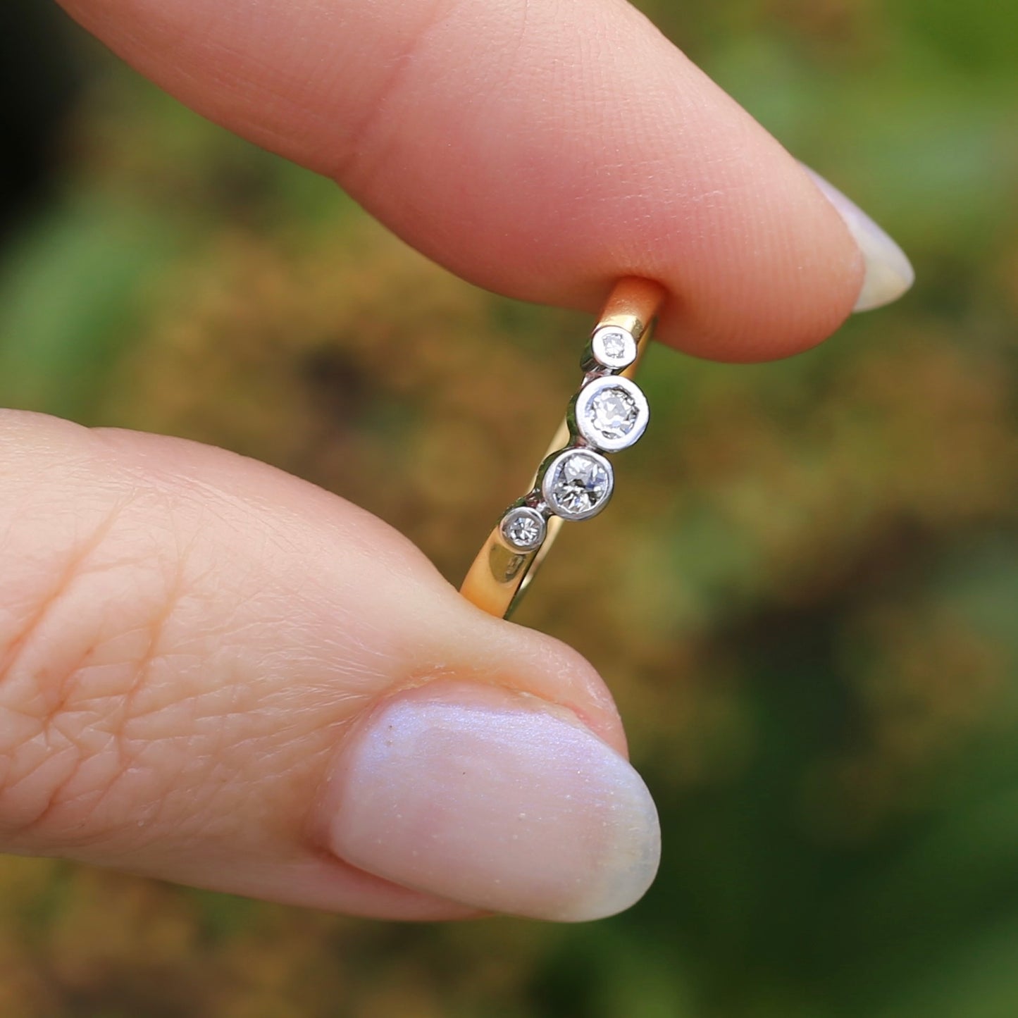 Old Cut & Single Cut Diamond in Modern Made Bezel Set Curved Band, 18ct Yellow and White Gold, size K or 5.5