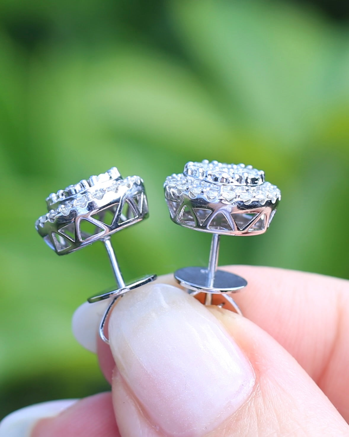 Diamond Cluster Studs, Sterling Silver, 5.58g