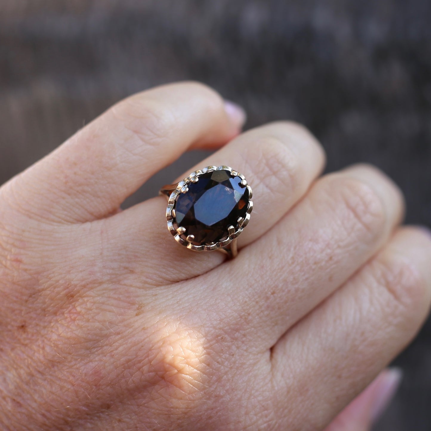 Gorgeous 1973 7.5ct Smoky Quartz Cocktail Ring, size N or 6.75