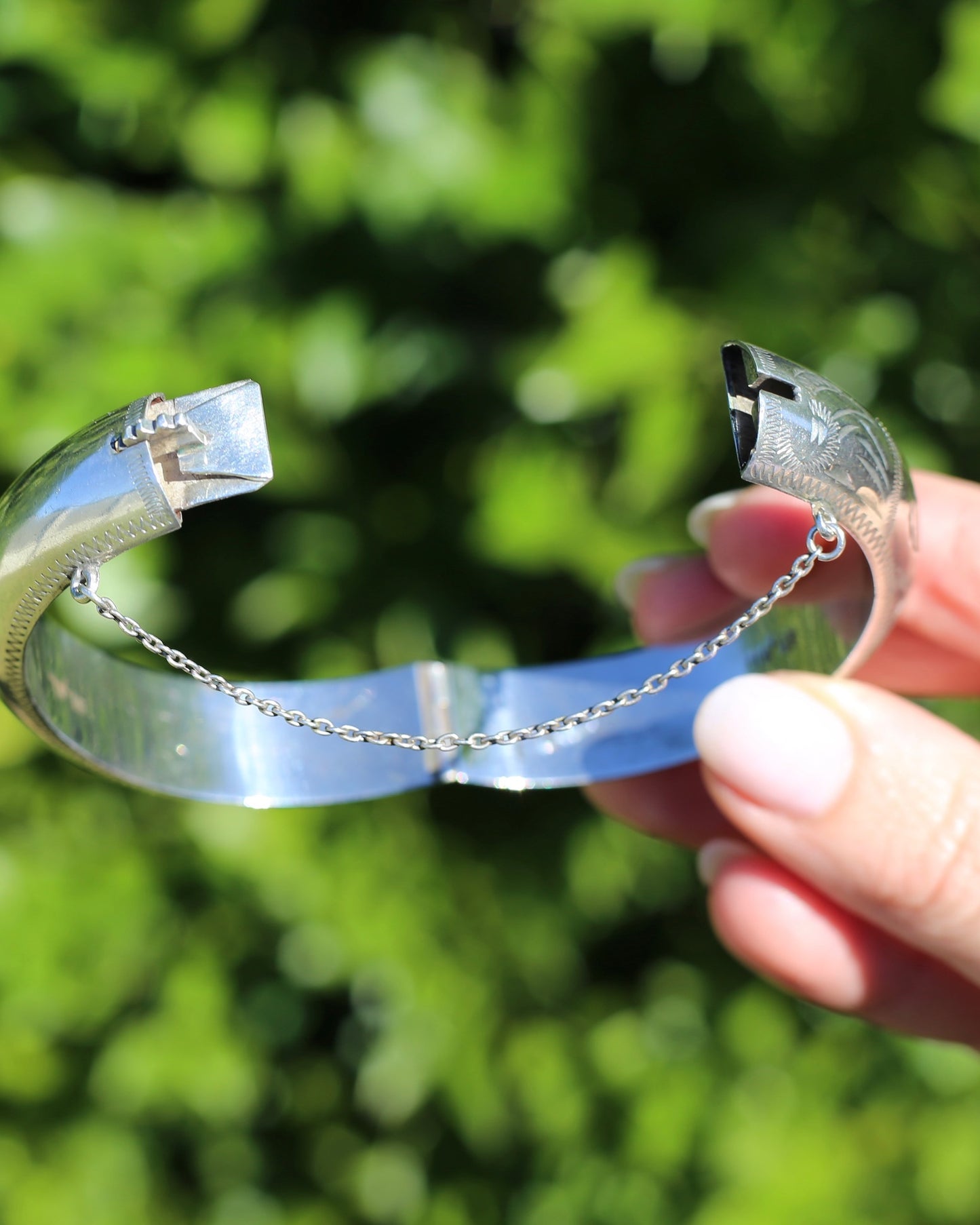 Vintage Hinged Engraved Silver Hollow Bangle, Sterling Silver