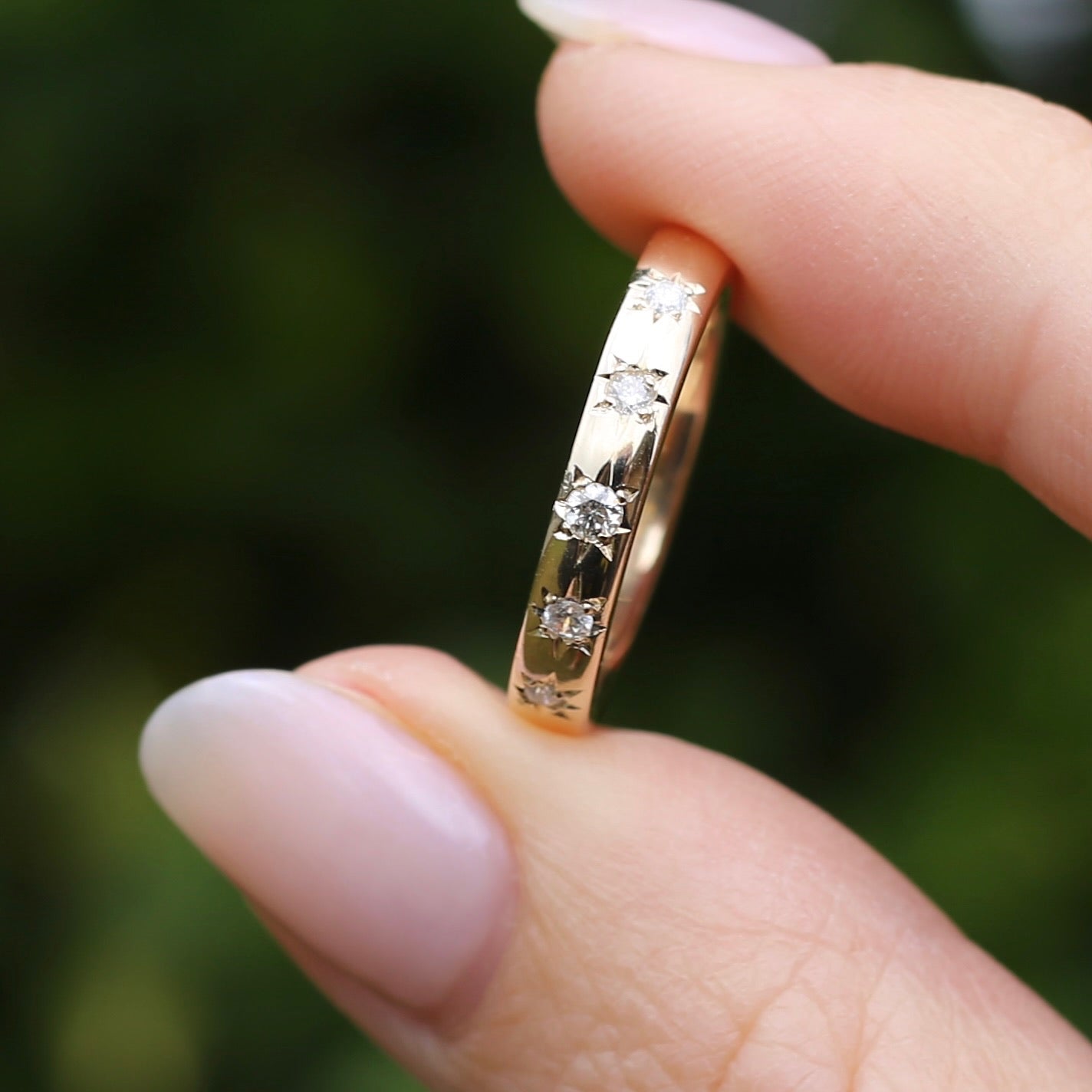 Custom Reclaimed Gold Chunky 9ct Rings with 4mm Parti Sapphires