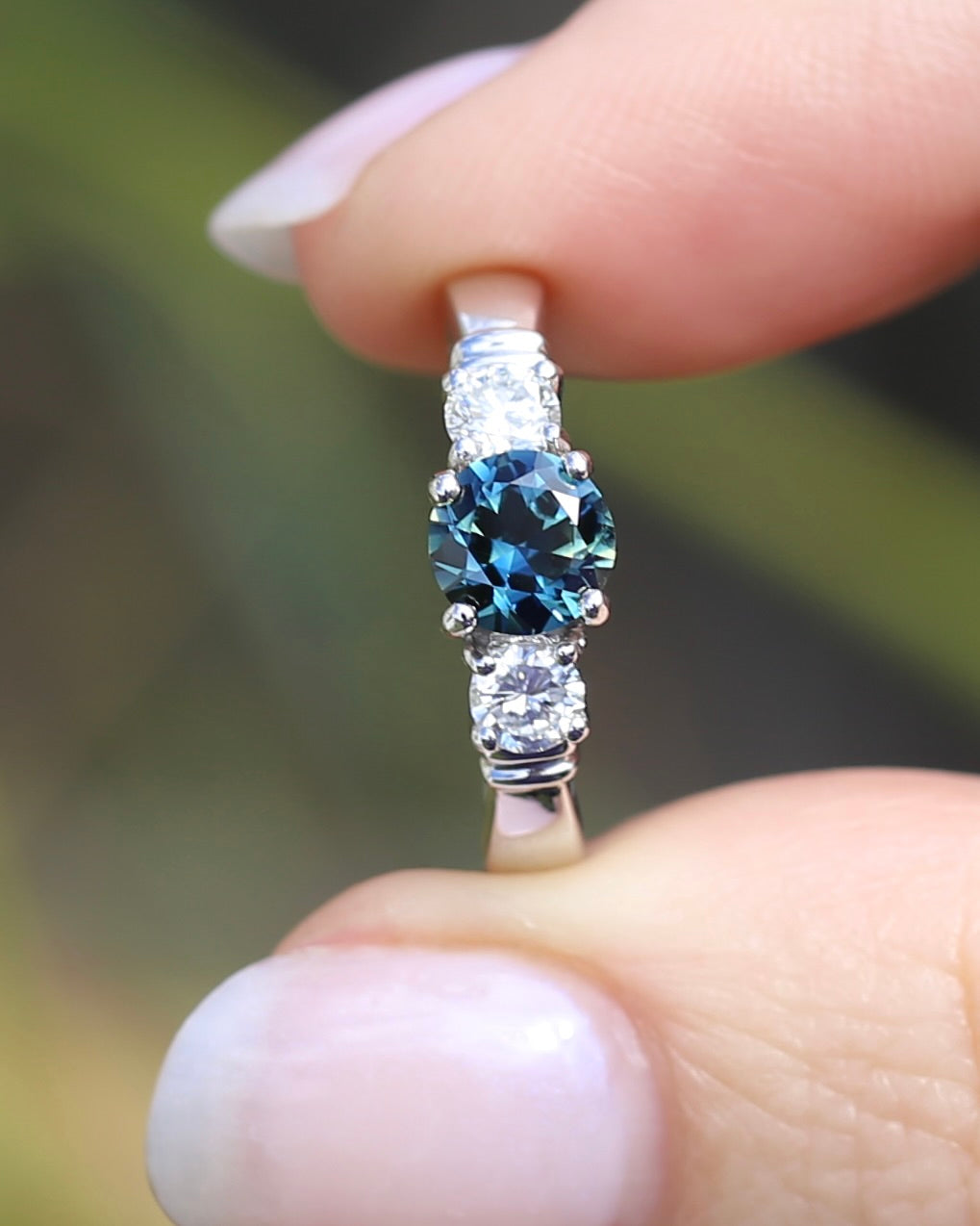 Unheated Eye Clean Parti Sapphire and Natural Diamond Trilogy, 9ct White Gold, size O1/2 or 7.5, 3.01g, with valuation