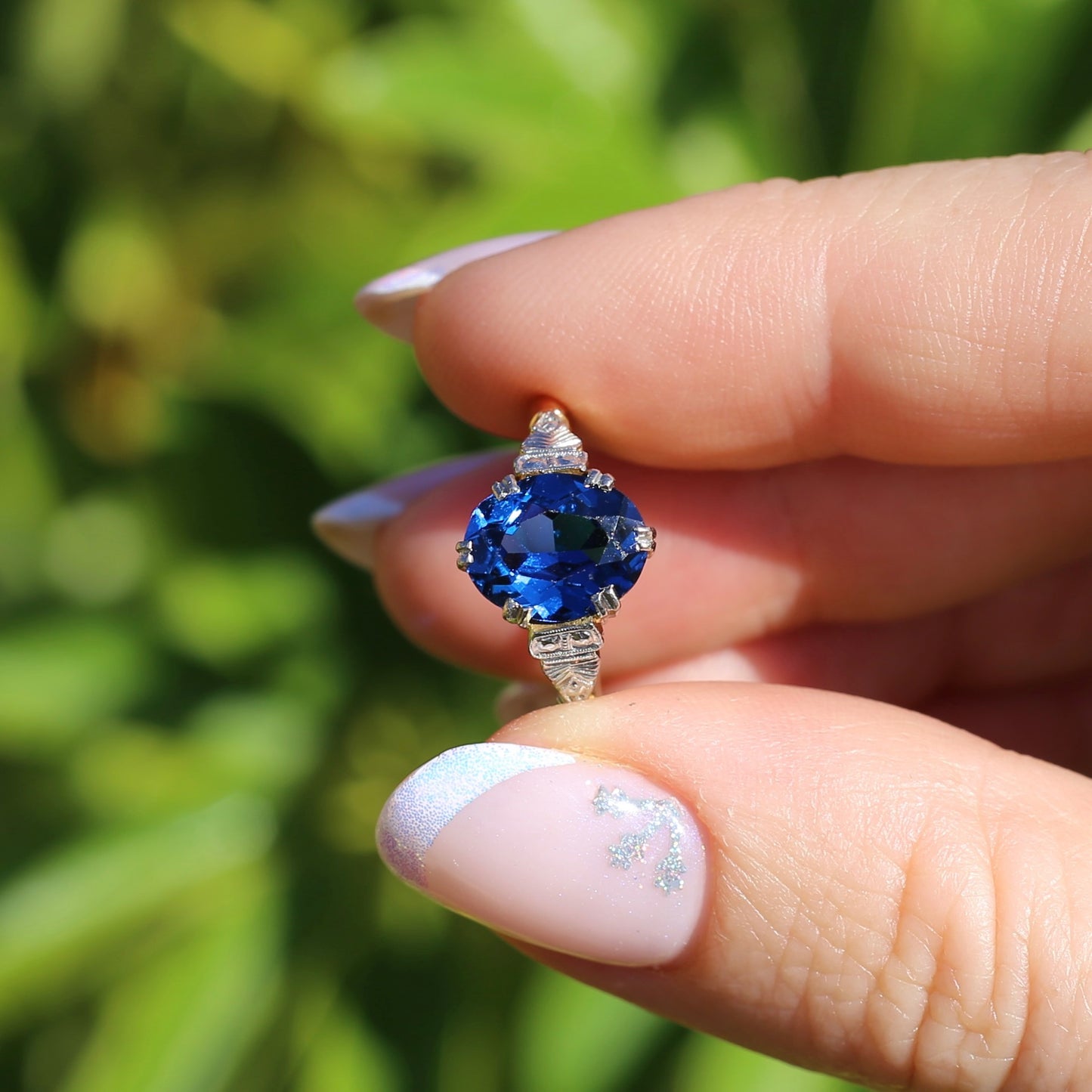 Early Australian Wendts Blue Spinel Ring, 18ct Gold & Platinum, size N or just smaller than 6.75