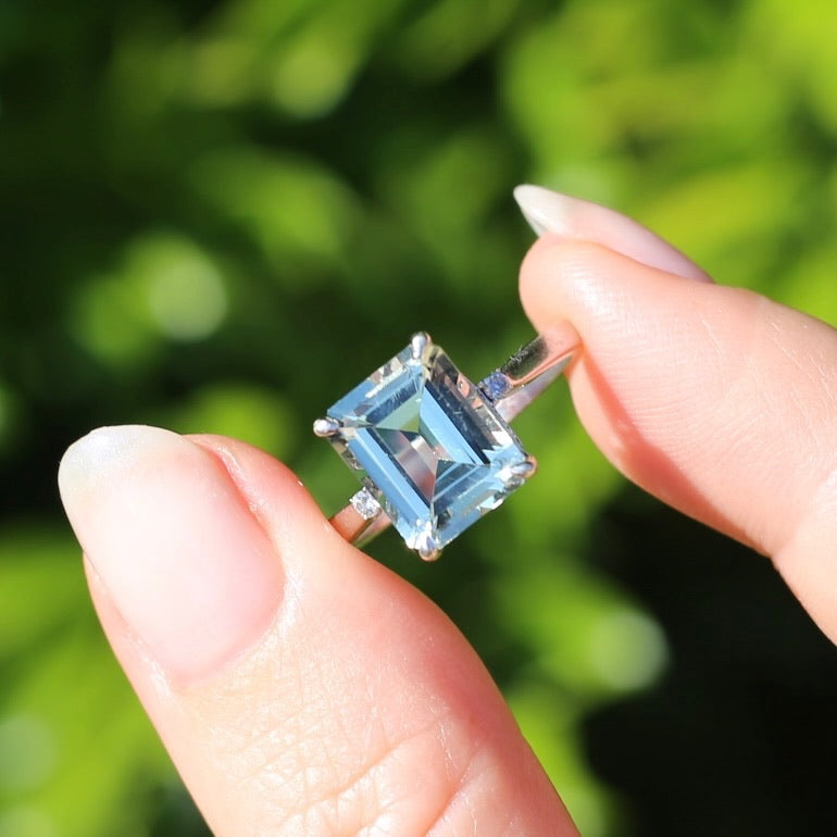 Emerald Cut Prasiolite and Diamond Ring, 9ct White Gold, size P or 7.75