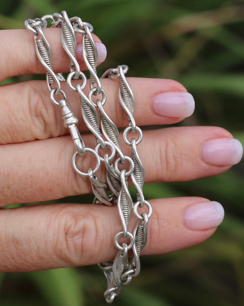 Vintage/ Vintique Fancy Link Single Swivel Albert Clasp Chain, Sterling Silver, 52cm or 20.5 inches, 30.0g