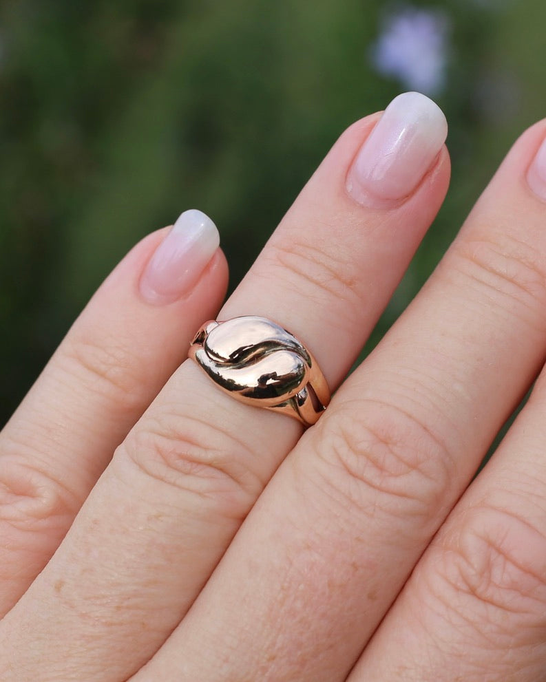 Antique 1907 Birmingham Made Double Snake Ring, 9ct Old Rosey Gold, size I1/2 or 4.5, 3.22g