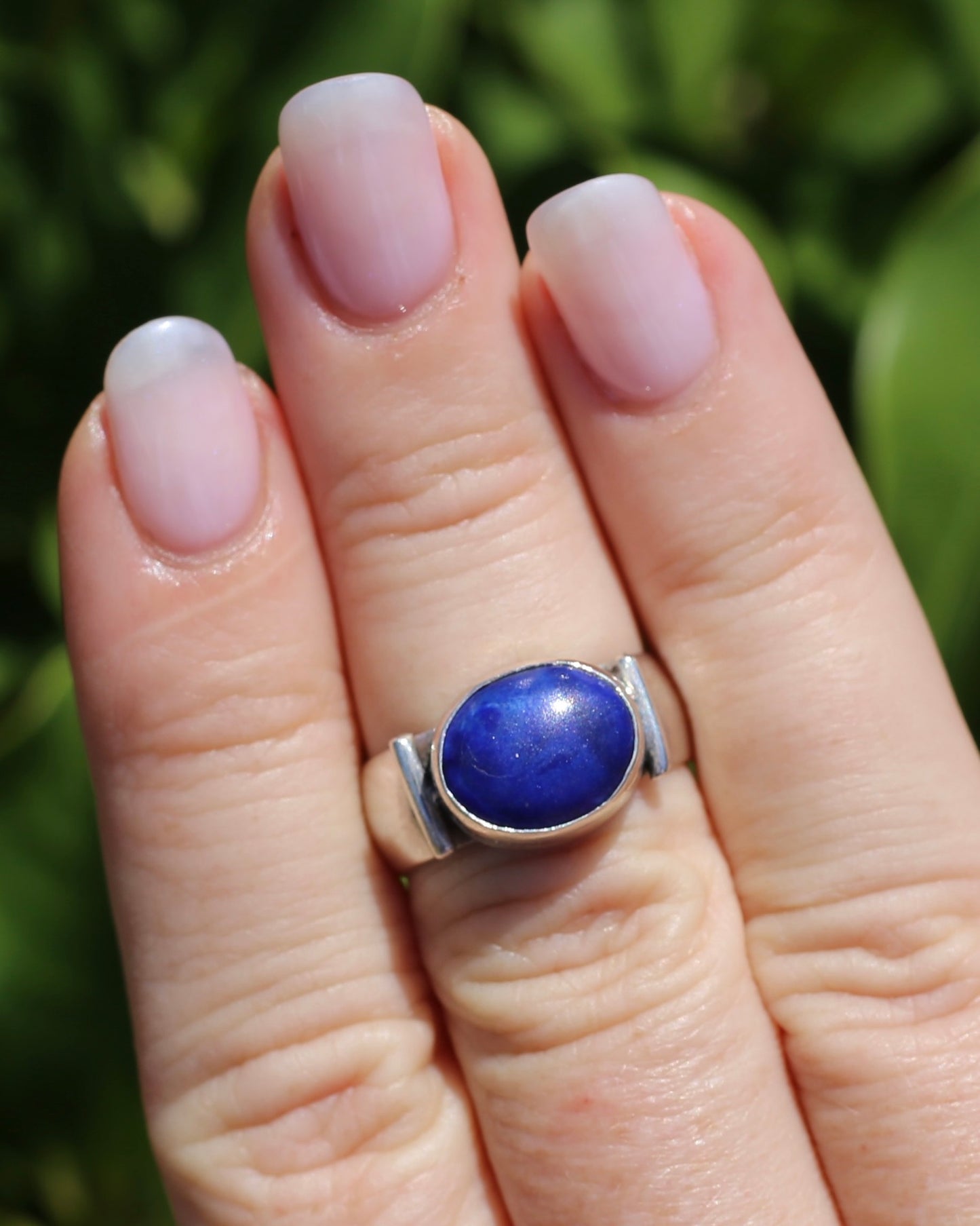 East West Set Oval Lapis Lazuli, Sterling Silver, size P or 7.5 fits about N-N1/2 due to width, 6.12g