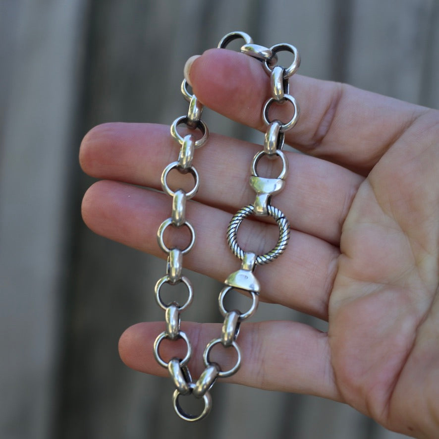 Hollow Silver Round Belcher Bracelet with Fancy Clasp