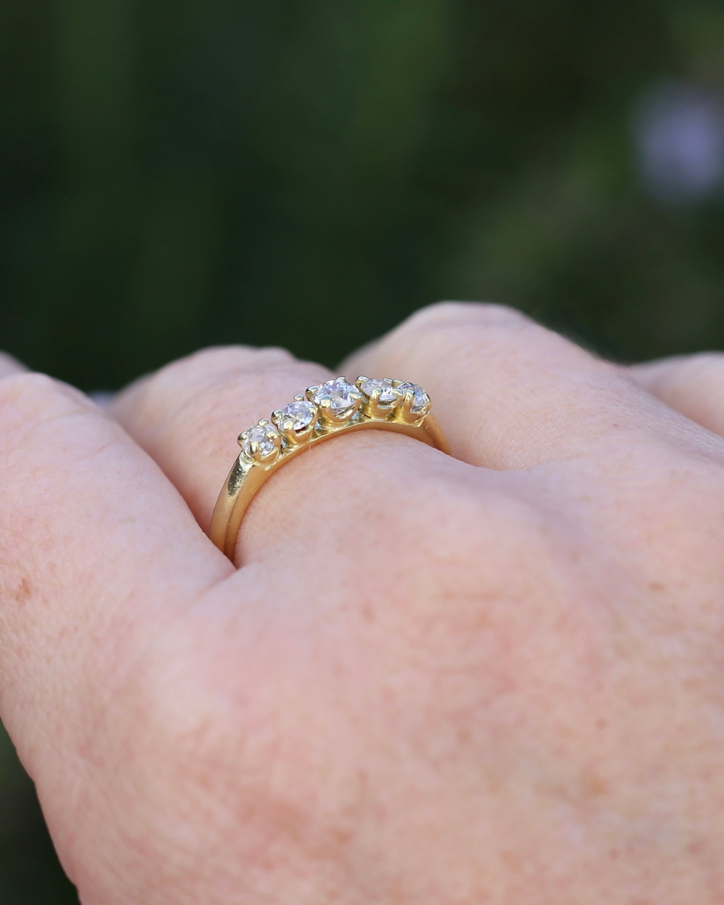 Five Stone Old Cut Diamond Ring approx 0.85ct, Claw Set, 18ct Yellow Gold, size T or 9.5
