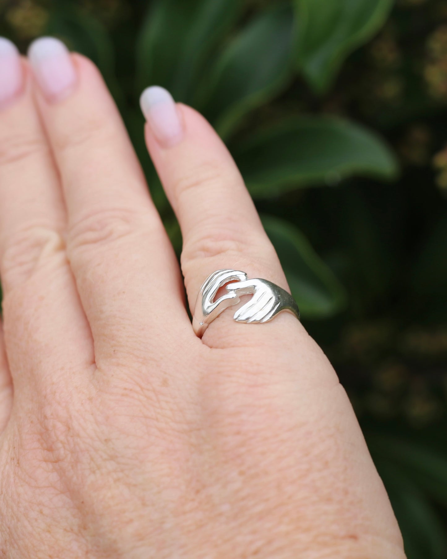Modern Fede or Gimmel Ring, Sterling Silver, size L1/2 or 6, 3.8g