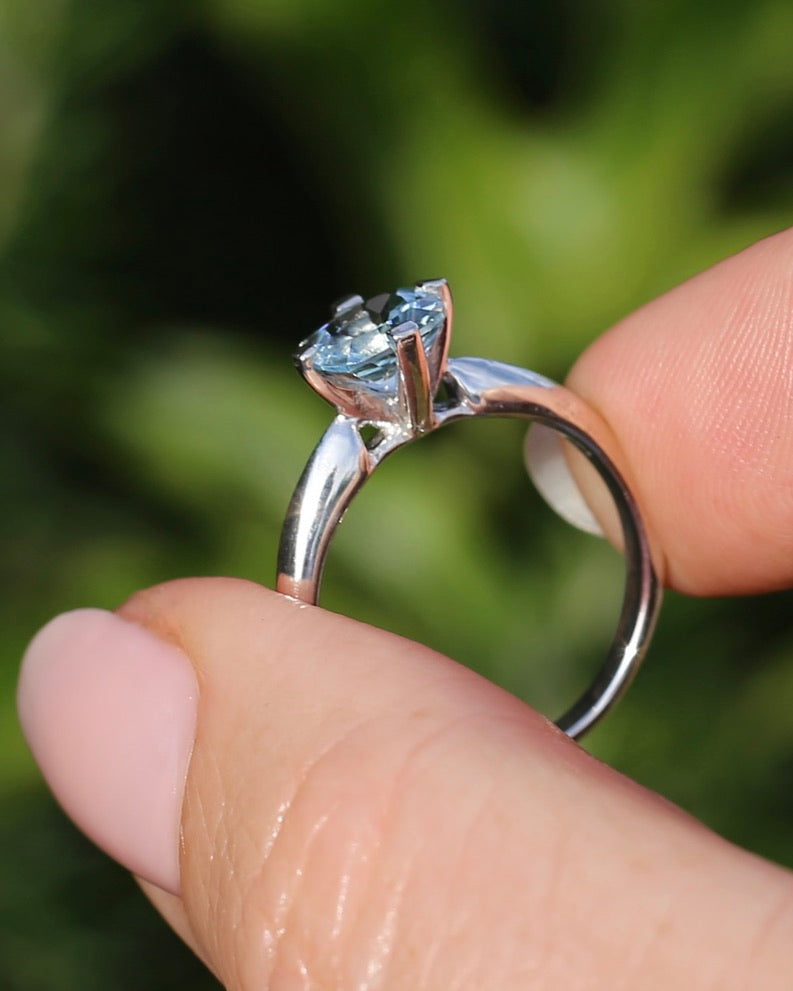 1ct Natural Aquamarine Cushion Cut Ring, Silver, size M1/2 or 6.5, 2.63g