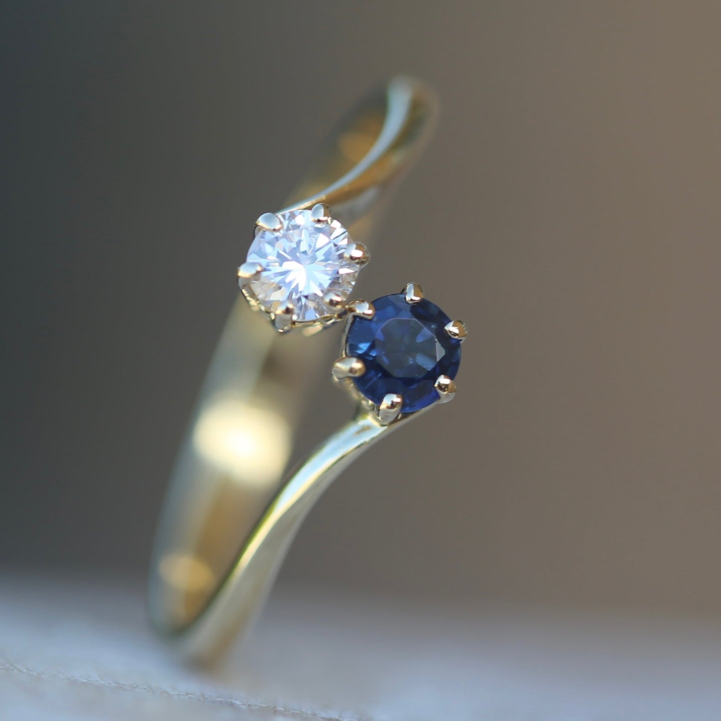 Sapphire and Diamond Toi et Moi, 18ct Yellow Gold, size N or 6.75