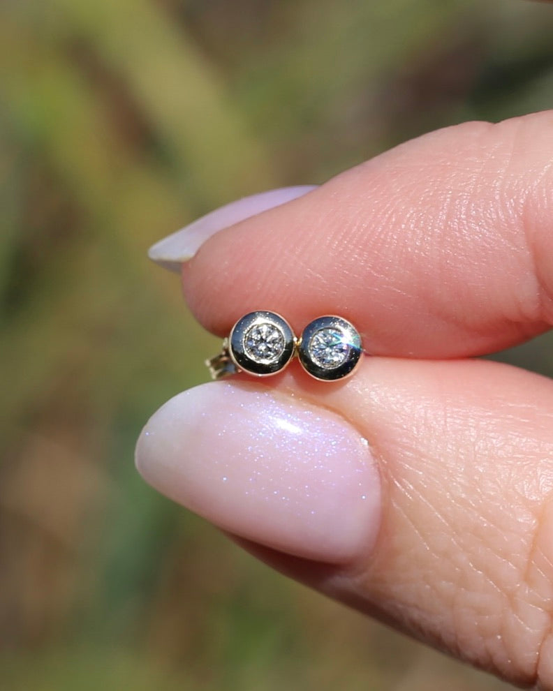 0.15ct Bezel Set Natural Diamond Studs, 9ct Yellow Gold, 0.85g