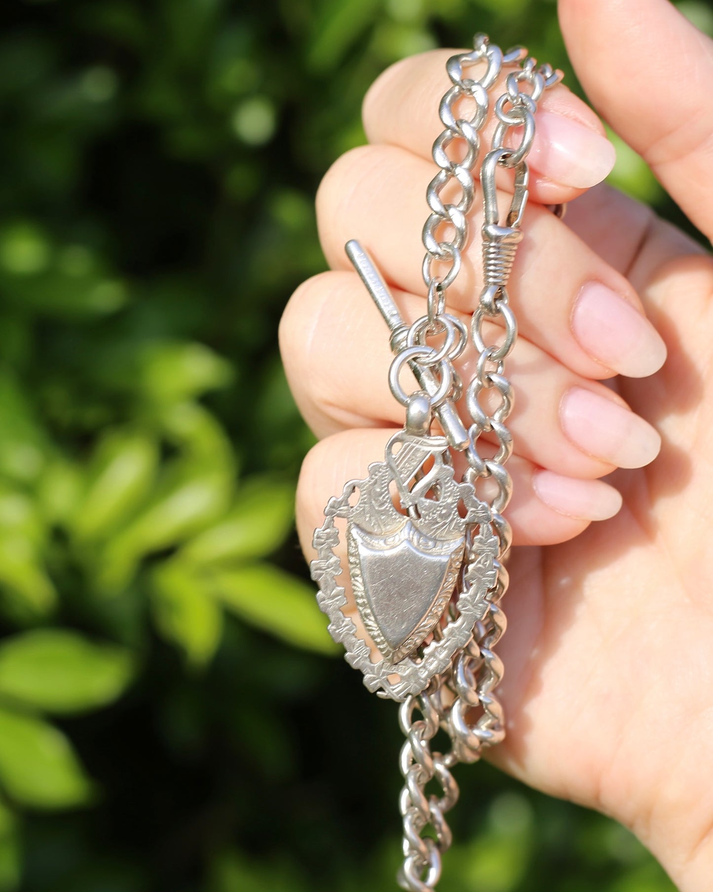 Birmingham Made 1903 Sterling Silver Watch Chains, Fob and T-bar, 47cm or 18.5 inches, 52,6g