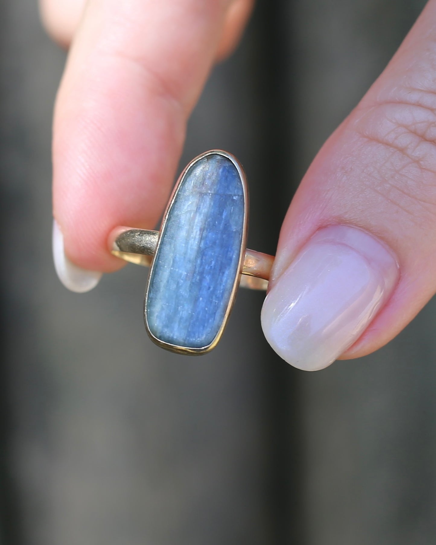 Rustic Freeform Labradorite Cabochon in Bezel Setting, 9ct Yellow Gold, size X1/2 or 11.75