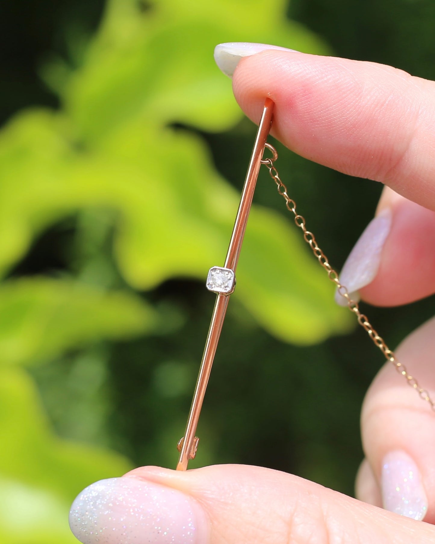 Antique 15ct Knife Edge Brooch with Old Cut Diamond, 15ct Old Gold with Platinum Top Setting, 2.65g