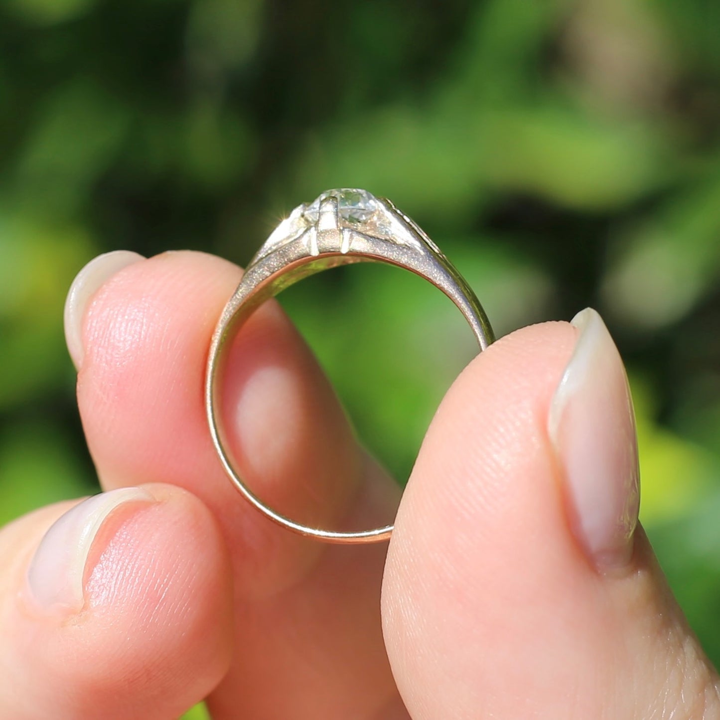 Hand Cut White Sapphire in 15ct Old Gold Ring, size N1/2 or just under 7