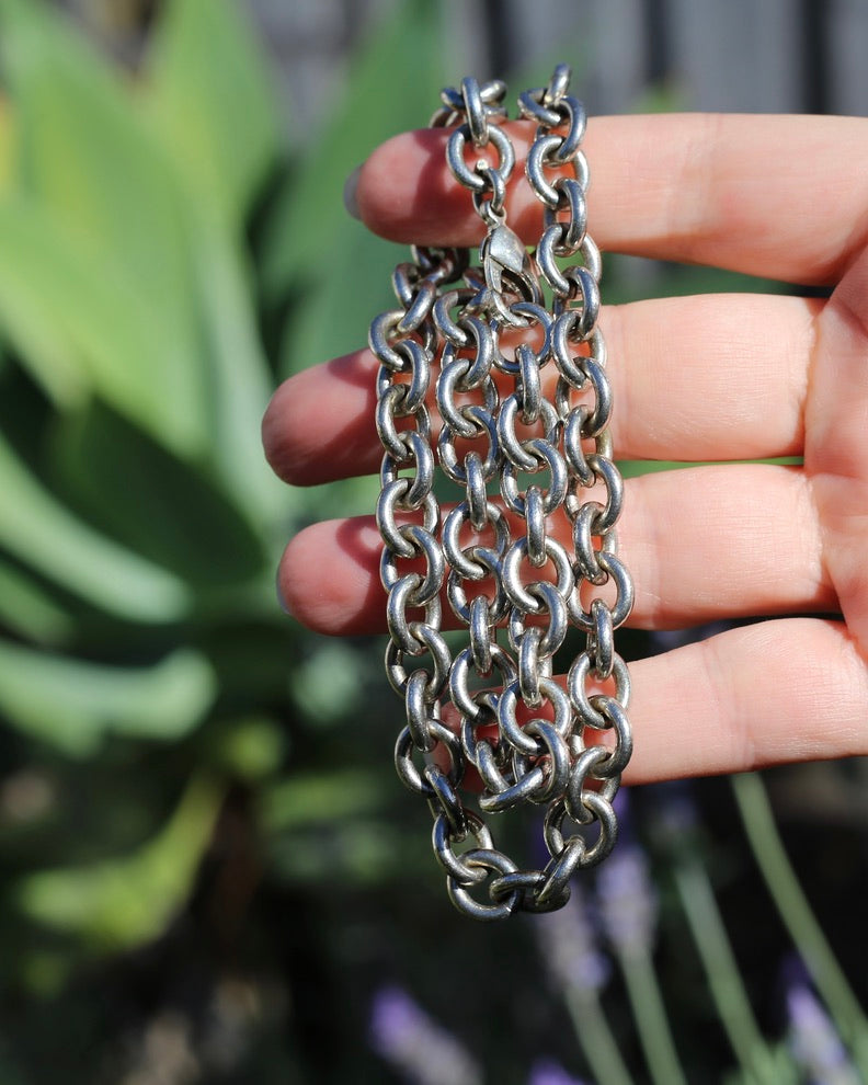 Vintage Chunky Oval Cable Chain with Parrot Clasp, Sterling Silver, 46cm or 18inches, 58.65g