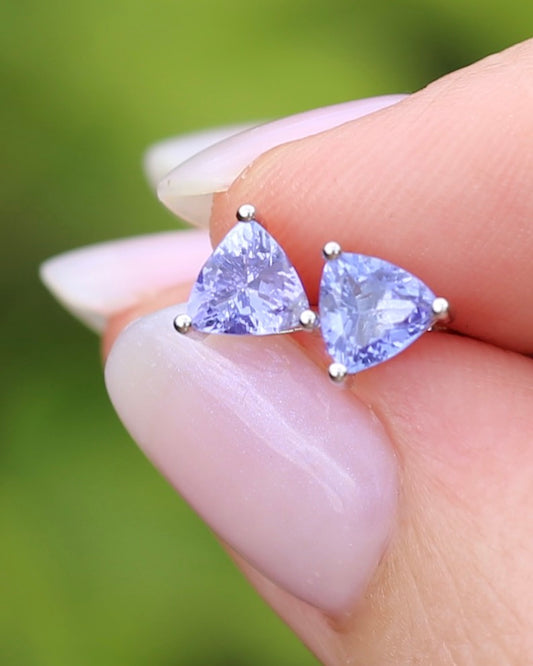 Trillion Cut Tanzanite Earrings, 14ct White Gold, 1.32g