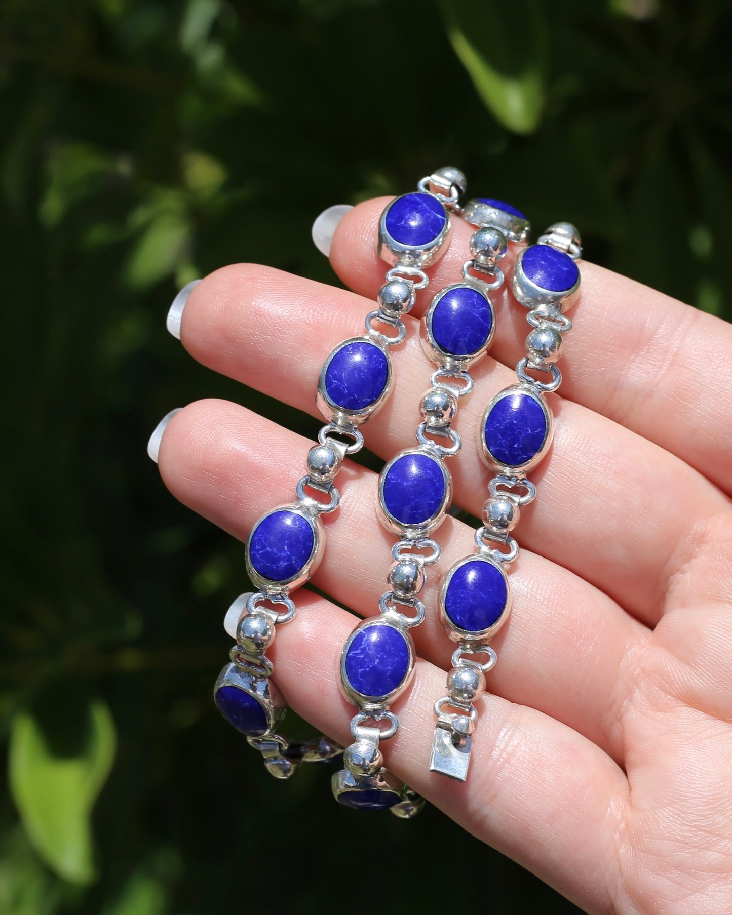 Vintage Mexican Bezel Set Lapis Necklace, 19 inches or 48cm, 51.6g