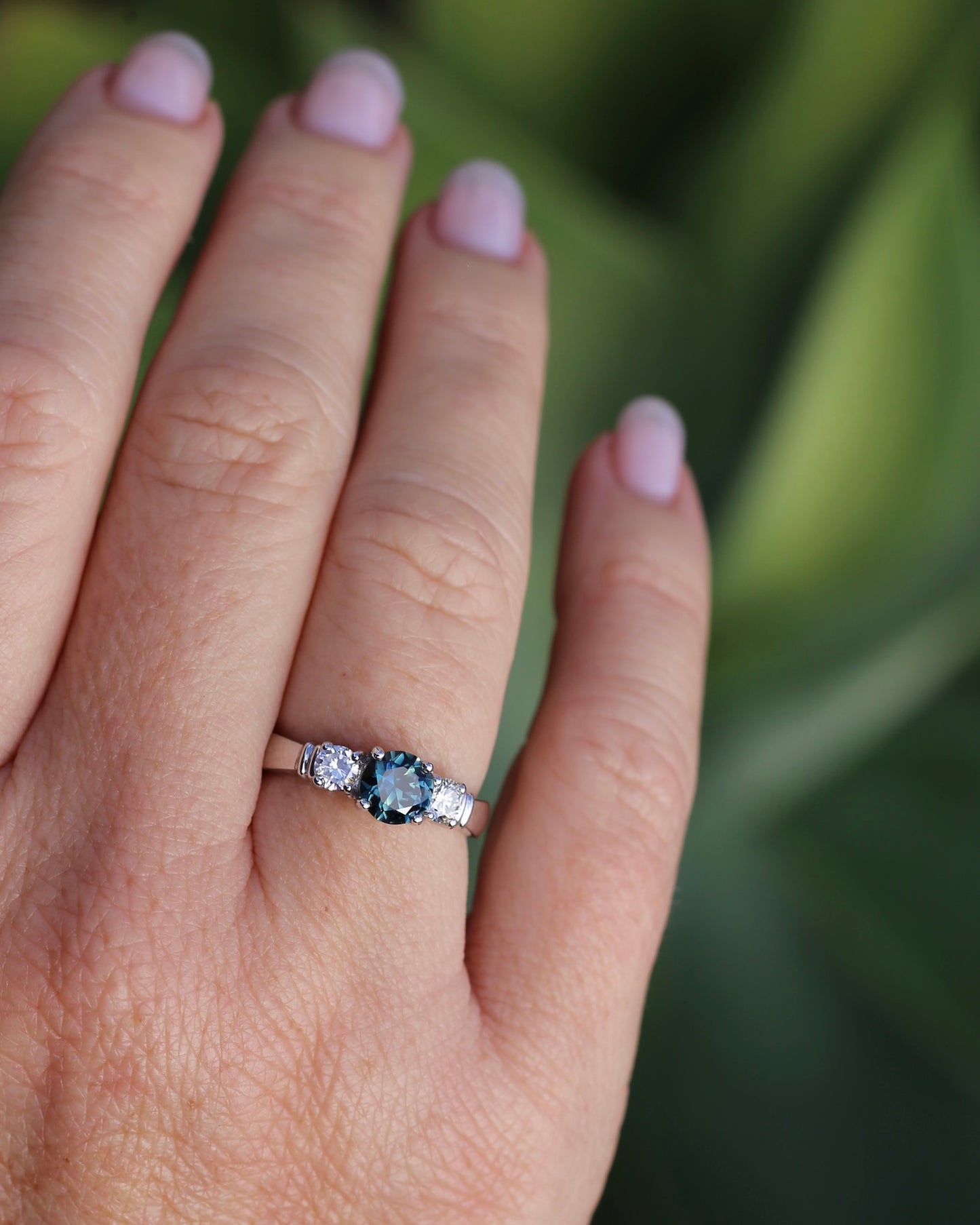 Unheated Eye Clean Parti Sapphire and Natural Diamond Trilogy, 9ct White Gold, size O1/2 or 7.5, 3.01g, with valuation