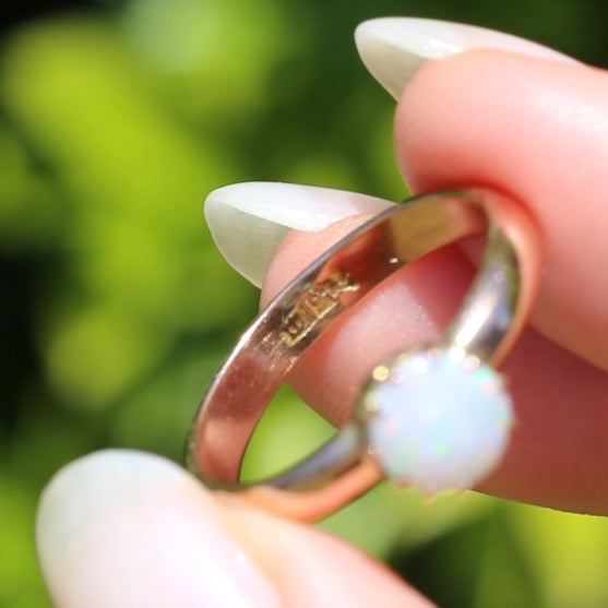 Early Australian 11 Multi Claw White Round Opal Ring, 9ct Old Rosey Gold, size 10 or U