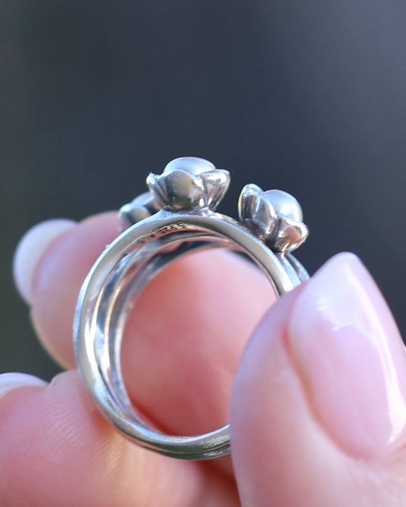 Grey Cultured Pearl Ring, Sterling Silver, size N or just over 6.5, 5.88g