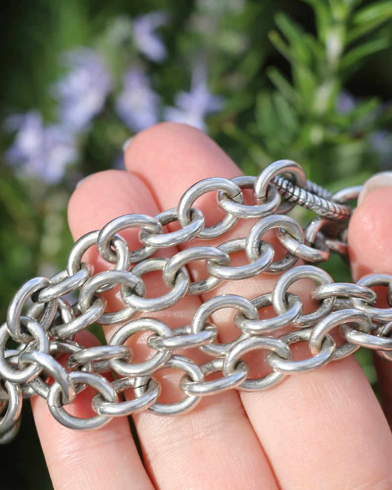 Vintage Chunky Oval Cable Chain with Textured Clasp, Sterling Silver, 42cm or 16.5inches, 50.7g