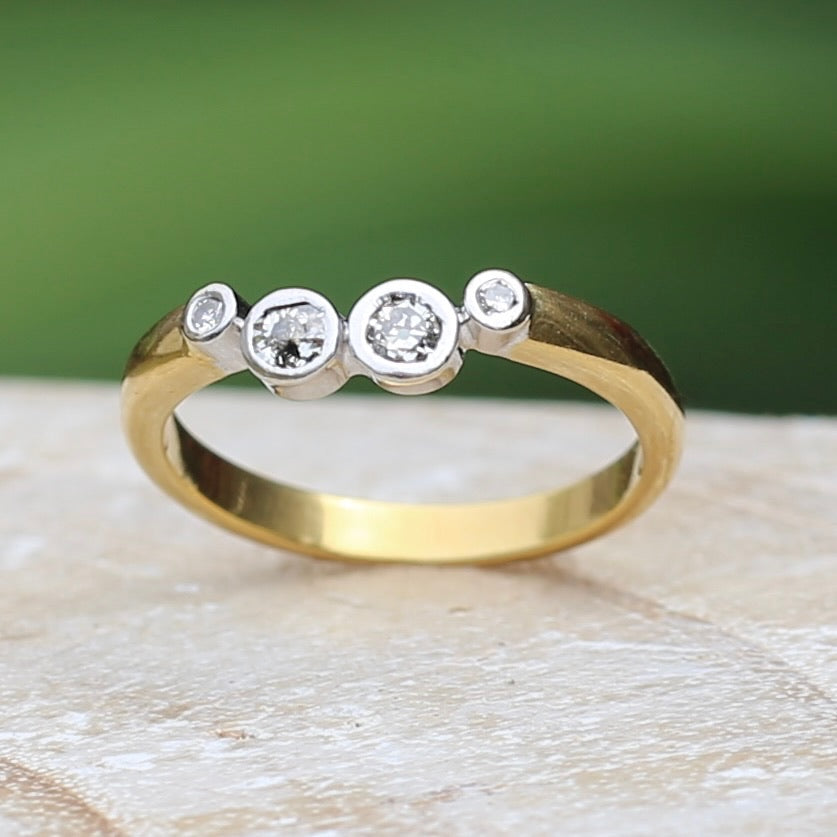 Old Cut & Single Cut Diamond in Modern Made Bezel Set Curved Band, 18ct Yellow and White Gold, size K or 5.5