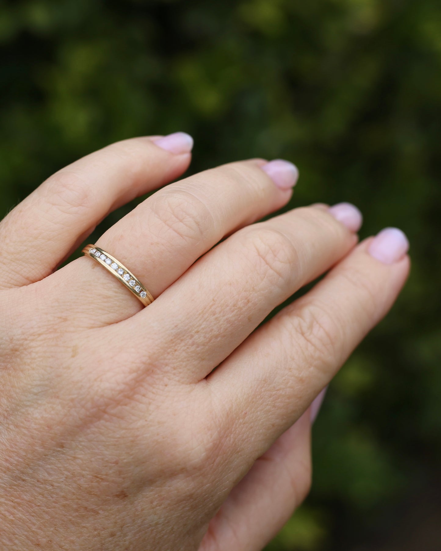 0.2ct Channel Set Natural Diamond Band, 9ct Yellow Gold, size P or just over 7.5, 1.78g