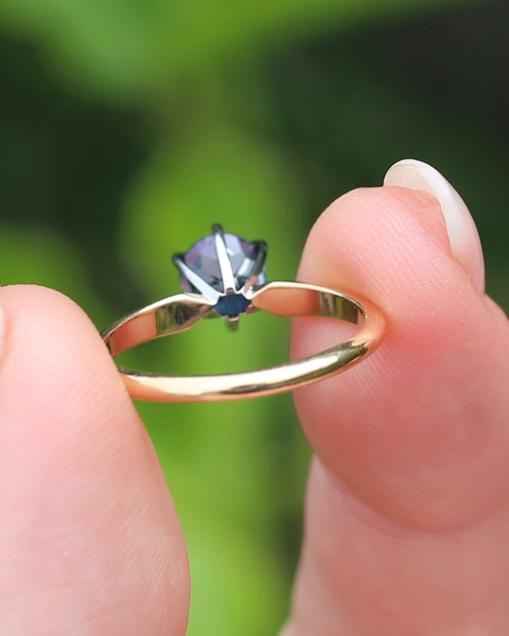 6mm Tanzanite Round Solitaire, 14ct Yellow and White Gold, size N1/2 or 7, 2.57g