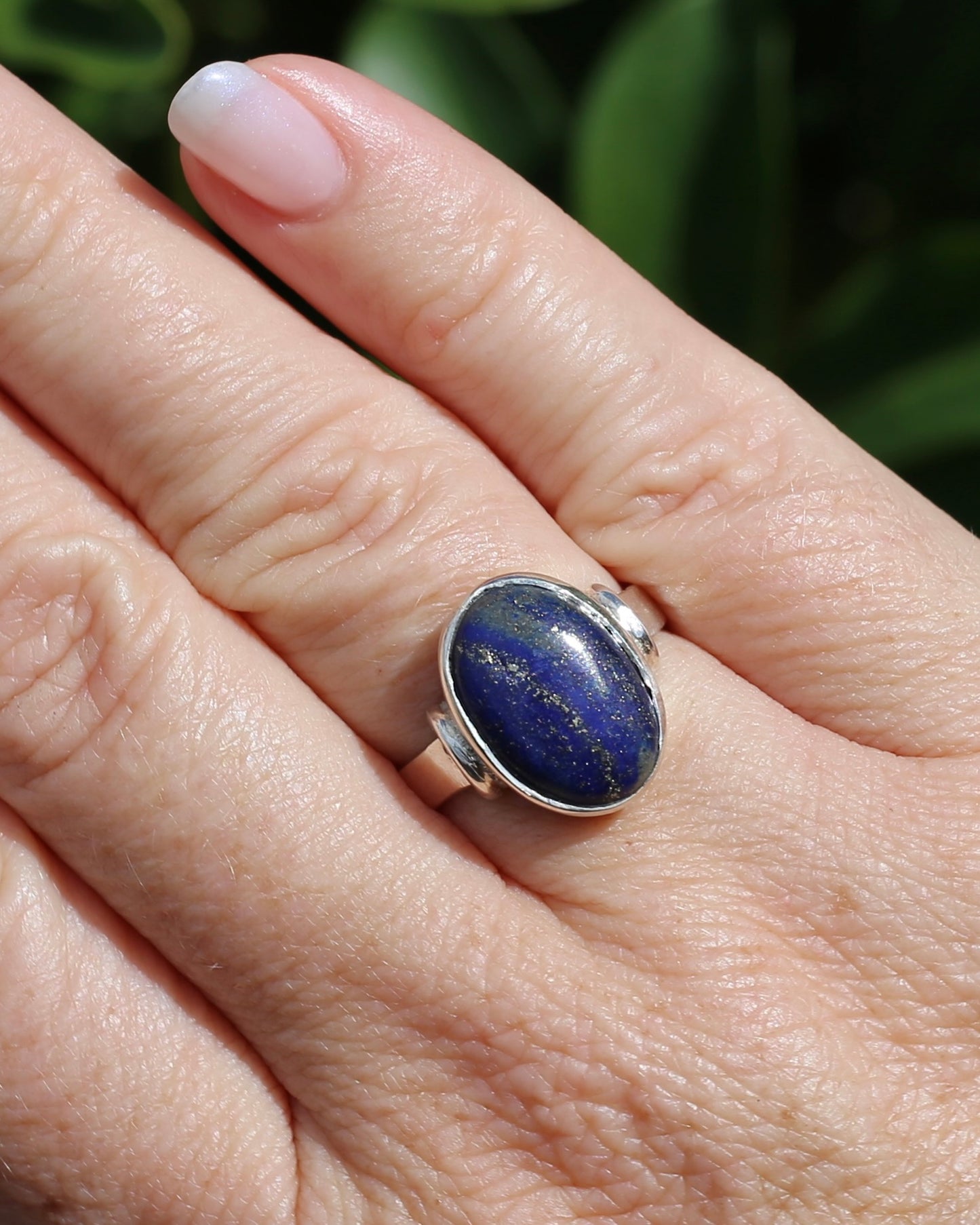 Lapis Cabochon in Silver Bezel Setting, Sterling Silver, size P1/2 or just under 8, 4.9g