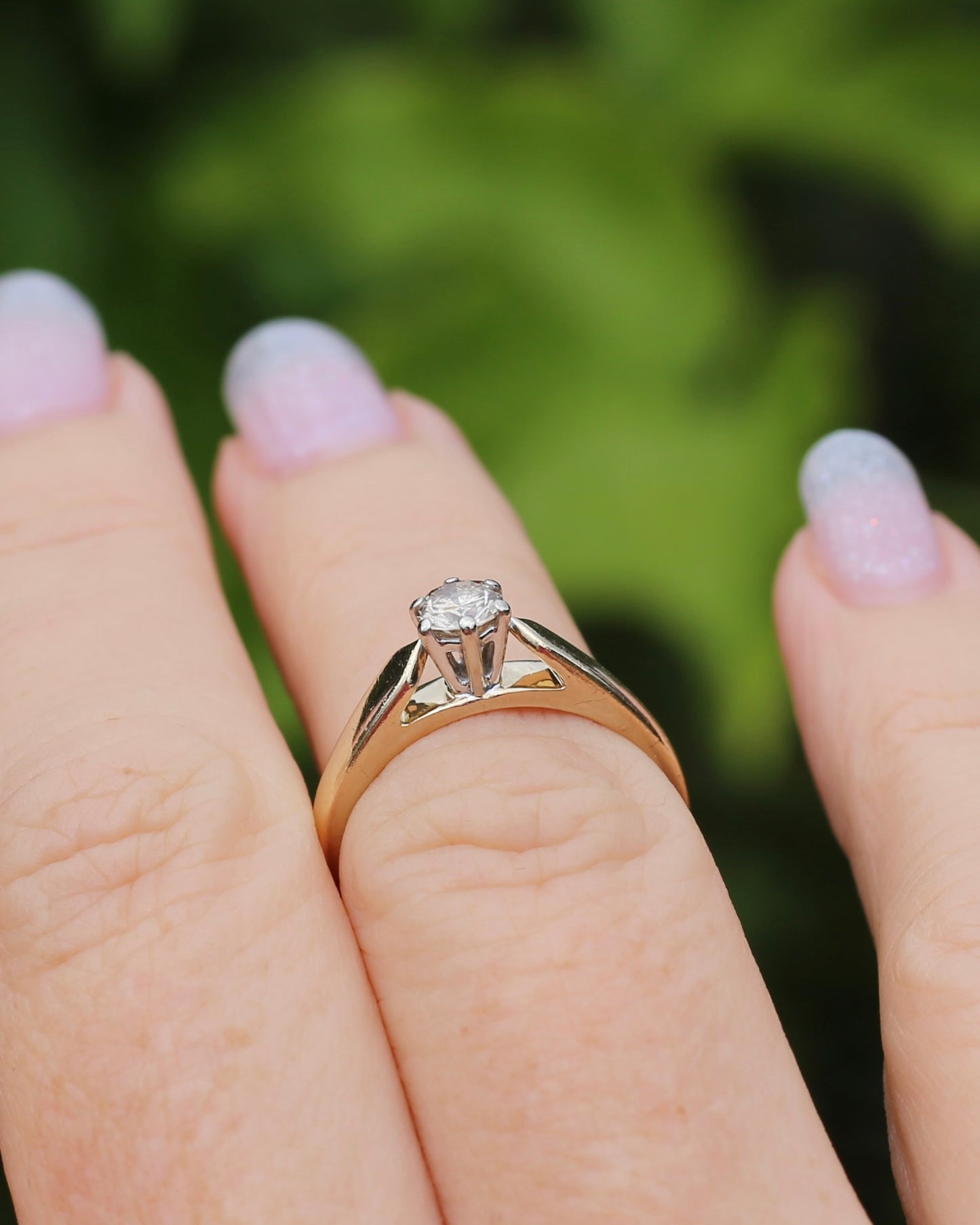 0.35ct Natural Champagne Diamond Solitaire, 9ct Yellow Gold (with white gold setting), size L or 5.75, 2.72g